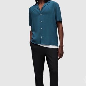 AllSaints Teal Short-Sleeve Button-Down Camp Shirt